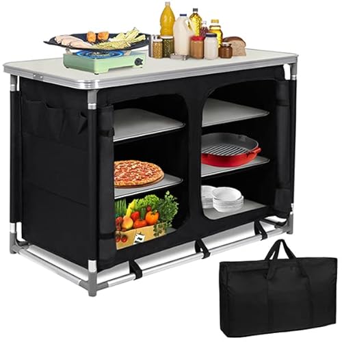 YUENFONG Campingschrank CampingKüche Reiseschränke, Aluminium und MDF Schrank mit Tragetasche, für Außenaktivitäten,Partys,Camping-Enthusiast(Type C) von YUENFONG