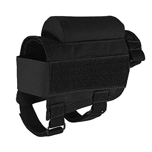 YUEWO Neu Jagd Taktische Gewehrschafttasche Gewehr Munition Rest Halter Tasche, verstellbar für Rechte/Linke Hand ButtstockTaktische Shell Holder Pouch Gewehrschaft-Tasche (schwarz) von YUEWO