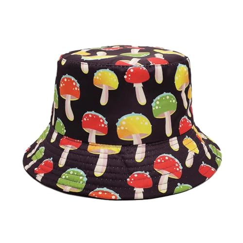 YUEZHAN Bucket Hat Hut Damen Herren Bunte Pilz Muster Eimer Hut Amerikanische Lässige Persönlichkeit Faltbare Outdoor-Schattierung Doppelseitige Becken Kappen Unisex 56-58Cm 3 von YUEZHAN