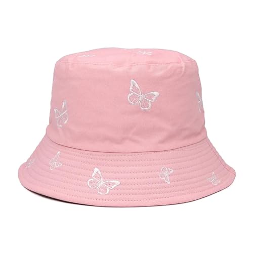 YUEZHAN Bucket Hat Hut Damen Herren Damen Butterfly Print Stickerei Eimer Hut Faltbar Sonnenhut Kappe Hip Hop Angel Mütze Outdoor Hut Geschenk Weiblich 56-58Cm Rosa von YUEZHAN