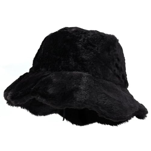 YUEZHAN Bucket Hat Hut Damen Herren Frauen Mädchen Eimer Hut Plüsch Warm Fischer Hut Outdoor Wind Dicht Schüssel Hüte Straße Kälteschutz Cap Hüte A-Schwarz von YUEZHAN