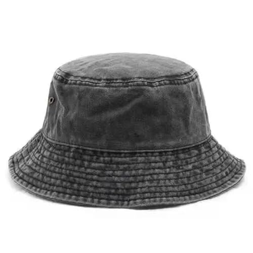 YUEZHAN Bucket Hat Hut Damen Herren Frauen Mode Retro Denim Gewaschene Eimer Hut Baumwolle Faltbare Fischer Kappe Männer Outdoor Sonnencreme Angeln Jagd Hut Strand Hut 54-58Cm Schwarz von YUEZHAN