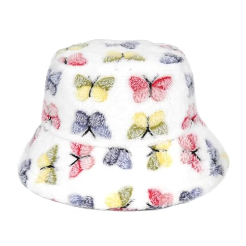 YUEZHAN Bucket Hat Hut Damen Herren Frauen Winter Eimer Hut Strar Herz Bedruckt Breite Brim Warme Fischer Kappe Weiblich M56-58Cm M355-11 von YUEZHAN