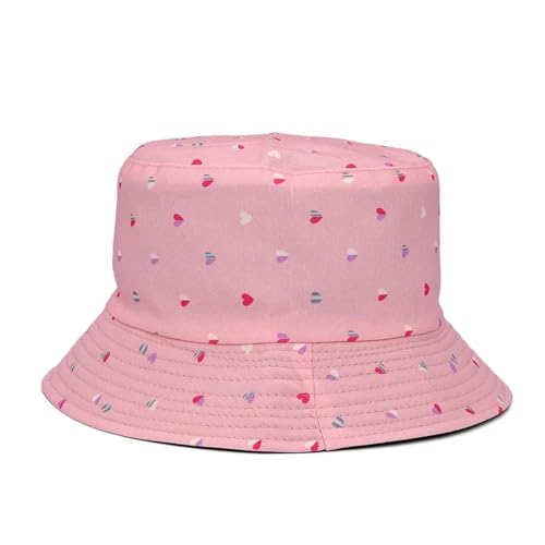 YUEZHAN Bucket Hat Hut Damen Herren Männer Frauen Fischer Hut Schwarz Rosa Herz Druck Eimer Hut Outdoor Sonnenhut Bob Femme Hip Hop Hut 56-58Cm Rosa von YUEZHAN