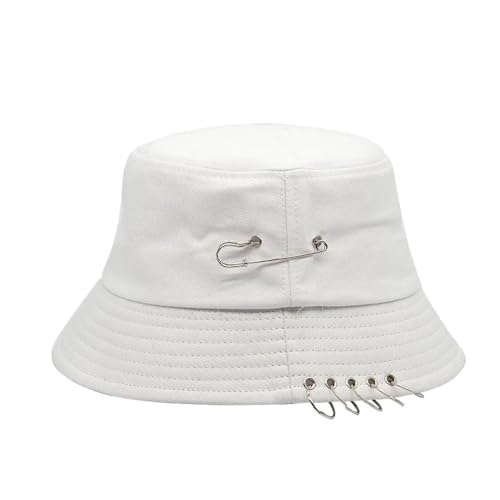 YUEZHAN Bucket Hat Hut Damen Herren Mode Frauen Eimer Hut Ring Frauen Schwarz Bob Hut Hip Hop Angel Kappe Fischer Streetwear Cap 56-58Cm Weiß von YUEZHAN