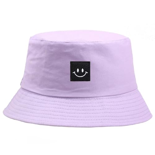 YUEZHAN Bucket Hat Hut Damen Herren Stickerei Eimer Hut Süßigkeiten Farben Lächeln Gesichts Kappe Unisex Outdoor Sport Reise Strand Kappen Fischer Hüte Hip Hop 56-58Cm Lila von YUEZHAN