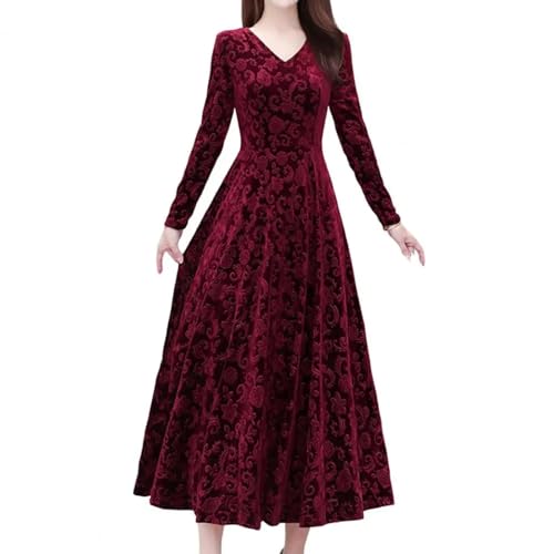 YUEZHAN Hübsche Kleid Kleider Dress Kleid A-Linie Verkleiden Gemütliche Frauen Samt Kleid 4XL WineRed von YUEZHAN