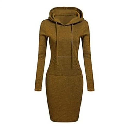 YUEZHAN Hübsche Kleid Kleider Dress Kleid Mit Kordel Zug Lange Ärmel Taille Eng Sweatshirt Kleid Frauen Gestreift Print Schlank Kapuzen Kleid M Braun von YUEZHAN