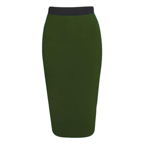 YUEZHAN Hübscher Rock Bleistiftrock Damen Bodycon Rock Mit Hoher Taille Dünn Dehnbar Midi-Rock Einfarbig Knielang Damen Rock Für Das Tägliche Leben XL ArmyGreen von YUEZHAN