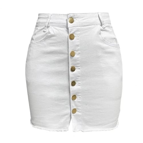 YUEZHAN Hübscher Rock Bleistiftrock Damen Damen Hohe Taille Denim-Rock-Taschen Design Hüft Gewickelt Mini Skinny Rock Streetwear M White von YUEZHAN