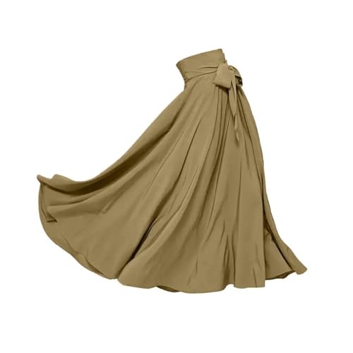 YUEZHAN Hübscher Rock Bleistiftrock Damen Eleganter A-Linien-Rock Eleganter Spitzen Rock Für Frauen Hohe Taille Breite Falten Knöchel Länge L Khaki von YUEZHAN