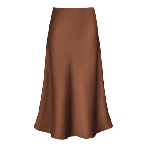 YUEZHAN Hübscher Rock Bleistiftrock Damen Eleganter Rock Damen Mit Hoher Taille Glatter Satin Langer Reiß Verschluss Einfarbig Mit Hüfte Gewickelter Rock L-Kaffee von YUEZHAN