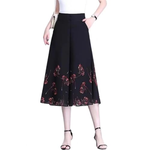 YUEZHAN Hübscher Rock Bleistiftrock Damen Hohe Taille Rock Blumen Druck Chiffon Culottes Für Frauen Elastisch Hohe Taille Breit Bein Rock Hose Lose Fit Dünne Hose XL Rot von YUEZHAN