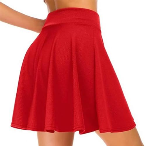 YUEZHAN Hübscher Rock Bleistiftrock Damen Mini Rock Hohe Taille Einfarbig Extra Weich Ankleide Polyester Frauen Falten Rock Für Frauen 3XL Rot von YUEZHAN