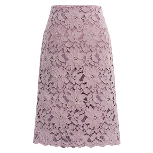 YUEZHAN Hübscher Rock Bleistiftrock Damen Vintage Blumen Spitze Reiß Verschluss Knielang Rock Frauen Bodycon Elegante Röcke Süßes Mädchen Hohe Taille Rock Streetwear XXL Lavendel von YUEZHAN