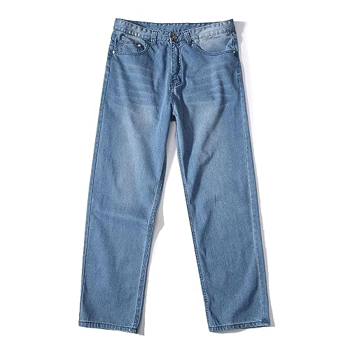 YUEZHAN Jeans Pantalon Hellblaue Große Denim-Herrenhose Mit Lockerer Passform Lässiger Trend Hip-Hop-Street-Dance-Hose Skateboard-Hose Stretch 30 023 Blau von YUEZHAN