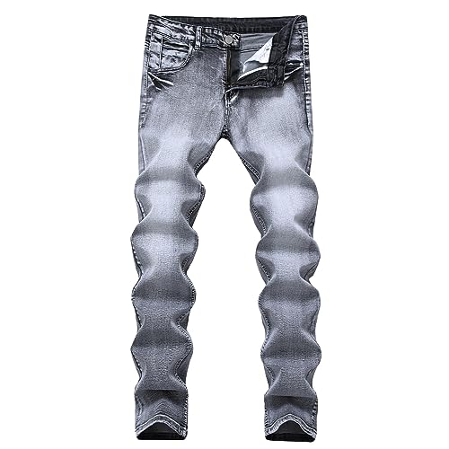 YUEZHAN Jeans Pantalon Hellgraue Elastische Jeans Für Herren Von Foreign Trade Schmale Passform Herren-Denimhose 31 Grau von YUEZHAN