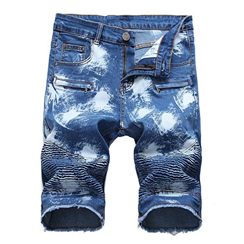 YUEZHAN Jeans Pantalon Herren-Jeansshorts Mit Reißverschluss Zerknitterte Herren-Jeans-Elastikhose Und Viertelhose 38 1761 Blumenblau von YUEZHAN