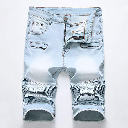 YUEZHAN Jeans Pantalon Herren-Jeansshorts Mit Reißverschluss Zerknitterte Herren-Jeans-Elastikhose Und Viertelhose 38 1782 Hellweiß Blau von YUEZHAN