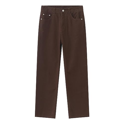 YUEZHAN Jeans Pantalon Mode Für Herren Retro-Basic-Stil Minimalistische Jeans Schmal Geschnittene Herrenhose S Braun von YUEZHAN