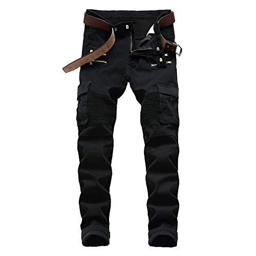 YUEZHAN Jeans Pantalon Mode Herren Denim Casual Schwarze Hose Mit Reißverschluss Dekoration Herren Elastische Hose 40 1655 Schwarz von YUEZHAN