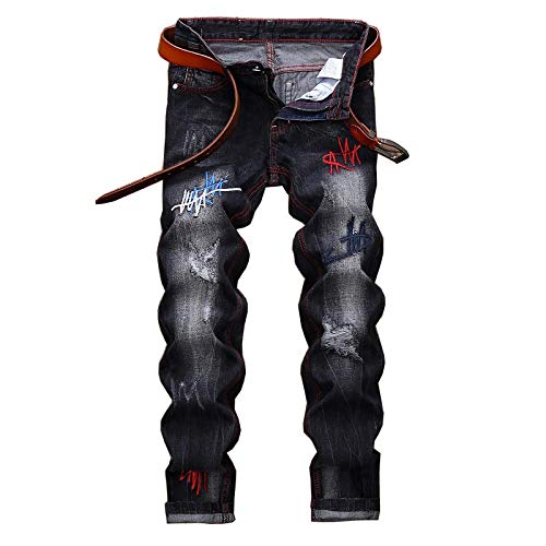 YUEZHAN Jeans Pantalon Modische Betonte Jeans Für Herren Mit Geraden Ärmeln Und Personalisierter Trendiger Herrenhose In Schwarz 33 Schwarz von YUEZHAN