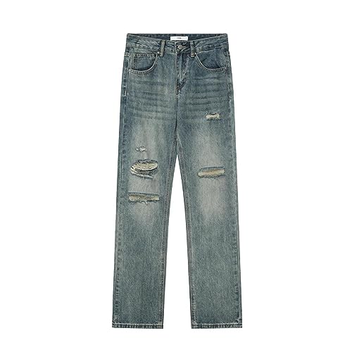 YUEZHAN Jeans Pantalon Modische Betonte Jeans Für Männer Und Frauen Gerade Geschnitten Und Vielseitig Schlankmachende Und Retro-Lässige Lange Hose L Blau von YUEZHAN