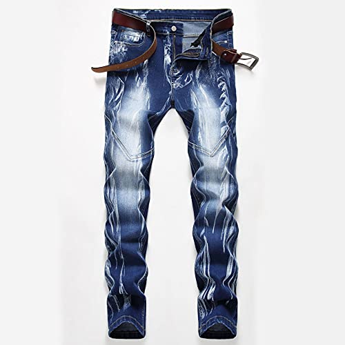 YUEZHAN Jeans Pantalon Modische Elastische Tricolor-Jeans Für Herren Gerade Gewaschene Und Geschliffene Weiße Hose 30 911 Blau von YUEZHAN