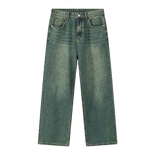 YUEZHAN Jeans Pantalon Modische Herren-Jeans Mit Geradem Schlauch Lila Weites Bein Für Herren XL Dunkelgrün von YUEZHAN