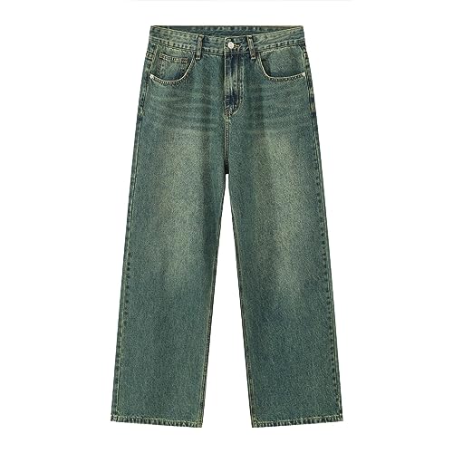 YUEZHAN Jeans Pantalon Modische Herren-Jeans Mit Geradem Schlauch Lila Weites Bein Für Herren Xs Dunkelgrün von YUEZHAN