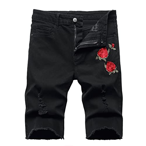 YUEZHAN Jeans Pantalon Modische Herren-Jeansshorts Mit Elastischen Löchern Und Einfassung Shorts 30 K1310 Schwarz von YUEZHAN