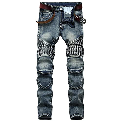 YUEZHAN Jeans Pantalon Modische Jeans Herren-Fahrrad-Knieschoner Nostalgie-Jeans Schmal Geschnitten Trendige Herren 30 6508 Nostalgie von YUEZHAN