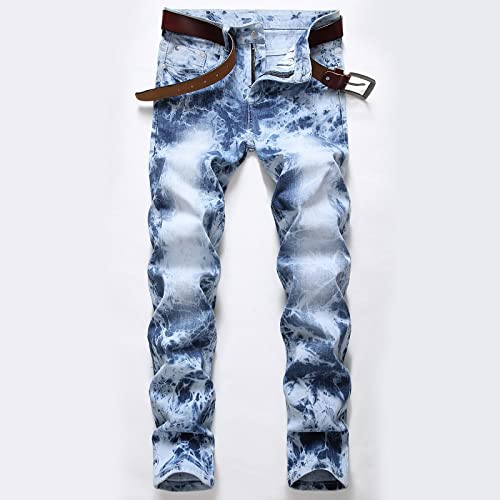 YUEZHAN Jeans Pantalon Modische Jeans Leichte Stretch-Motorradhose Zerrissene Jeans Trendige Herrenhose 40 Hellblau von YUEZHAN