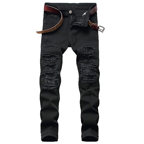 YUEZHAN Jeans Pantalon Modische Loch Schwarz Feng Schmal Geschnittene Jeans Mit Kleinem Bein Herren Elastische Herrenhose 38 Schwarz von YUEZHAN