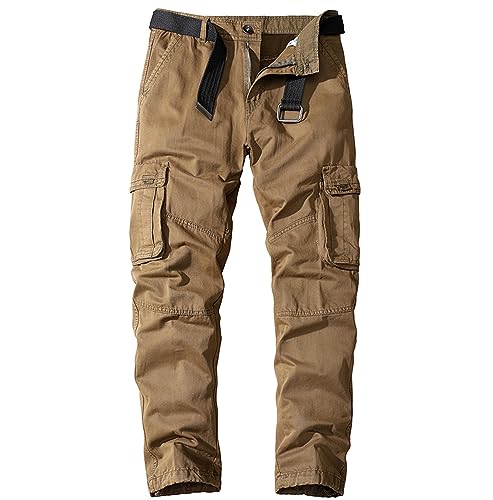 YUEZHAN Jeans Pantalon Modische Locker Sitzende Gerade Röhren-Arbeitskleidungshose Lockere Khaki-Taktikhose Aus Reiner Baumwolle Mit Mehreren Taschen 38 Khaki von YUEZHAN