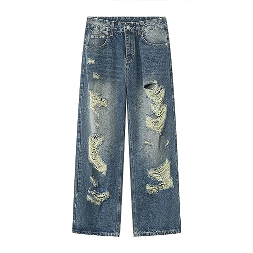 YUEZHAN Jeans Pantalon Modische Lockere Und Abgenutzte Quasten-Street-Hip-Hop-Jeans Für Herren Trend M Blau von YUEZHAN