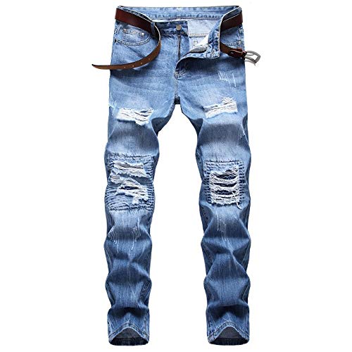 YUEZHAN Jeans Pantalon Modische Patch-Herrenjeans Mit Löchern Personalisierte Jeans Und Trendige Hosen 34 Hellblau von YUEZHAN