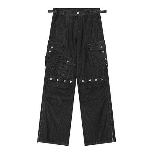 YUEZHAN Jeans Pantalon Modische Vintage-Multi-Pocket-Jeans Für Herren Lockere Und Vielseitige Hose Mit Geradem Bein Und Weitem Bein XL Schwarz von YUEZHAN