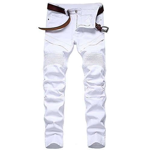 YUEZHAN Jeans Pantalon Modische Weiße Jeans Personalisierte Herrenmode-Hose 33 Weiß von YUEZHAN