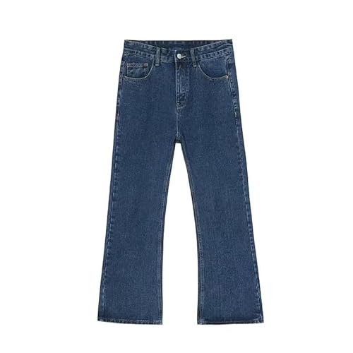 YUEZHAN Jeans Pantalon Modischer Denim-Trend Personalisierte Straight-Tube-Micro-Horn-Jeans Für Herren M Dunkelblau von YUEZHAN