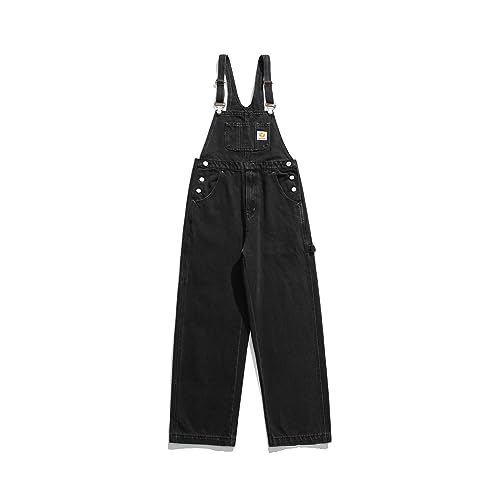 YUEZHAN Jeans Pantalon Retro-Arbeitskleidung Denim-Träger Und Hosen Für Herrenmode Locker Sitzender Gerader Röhrenoverall Hose Mit Weitem Bein Für Damen XXL Schwarz von YUEZHAN