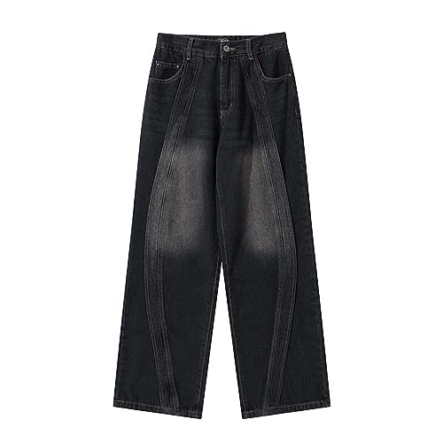 YUEZHAN Jeans Pantalon Retro-Geschwungene Stoffspleiß-Gerade Röhrenjeans Für Herren Fallende Kleine Hosen Unten L Schwarz von YUEZHAN