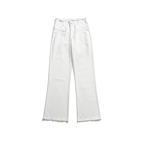 YUEZHAN Jeans Pantalon Retro Gewaschene Locker Sitzende High-Waist-Jeans. Trendige Freizeithose Für Damen XL Weiß von YUEZHAN