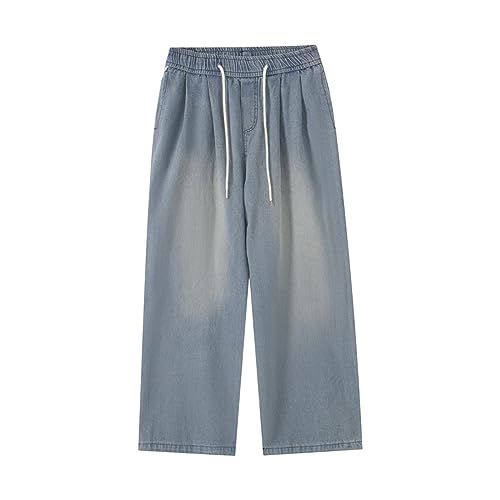 YUEZHAN Jeans Pantalon Retro-Vintage-Vintage-Jeans Mit Geraden Streifen Für Männer Und Frauen Hip-Hop Lockeres Weites Bein Lässig Vielseitig Lange Hose M Blau von YUEZHAN