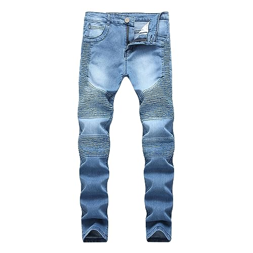 YUEZHAN Jeans Pantalon Street-Trend-Motorrad-Herren-Leggings Mit Individueller Passform Plissiert Schmal Geschnitten Mit Elastischen Löchern Trendige Jeans 40 690 Blau von YUEZHAN