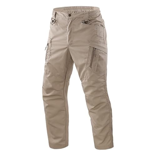 YUEZHAN Jeans Pantalon Taktische Karierte Hose Für Herren-Outdoor-Sportarten Locker Sitzende Lässige Multi-Pocket-Hose Für Herren-Outdoor-Sporthosen L Helles Khaki von YUEZHAN