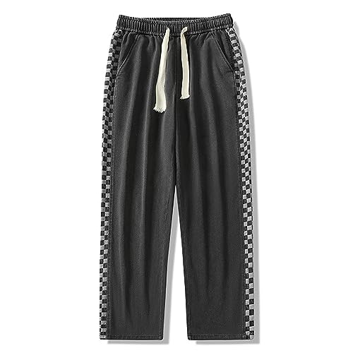 YUEZHAN Jeans Pantalon Trendige Jeans-Herrenhosen Herrenhosen Lockere Gerade Röhrenhosen Herren-High-Street-Herrenhosen Freizeithosen L Schwarz von YUEZHAN