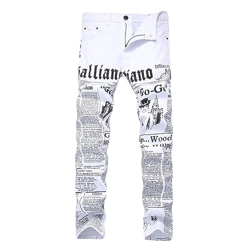 YUEZHAN Jeans Pantalon Weiße Bedruckte Herrenjeans Mit Buchstaben Bedruckte Elastische Schmal Geschnittene Lässige Herrenhose 33 Weiß YUEZHAN Jeans Pantalon Weiße Bedruckte Herrenjeans Mit Buchstaben Bedruckte Elastische Schmal Geschnittene Lässige Herrenhose 33 Weiß von YUEZHAN