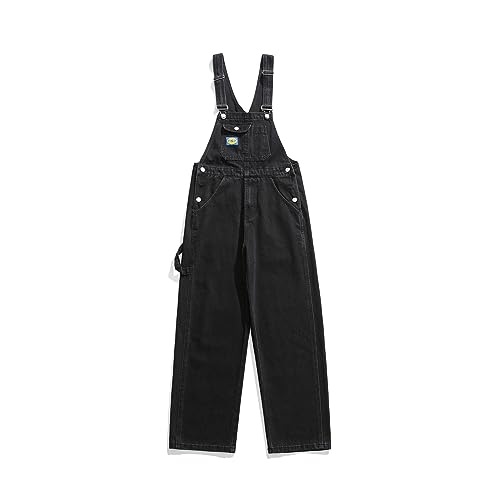 YUEZHAN Jeans Pantalon Workwear-Denim-Hosenträger Für Männer Und Frauen Locker Sitzender Schwarzer Retro-Jumpsuit Mit Weitem Bein XXL Schwarz von YUEZHAN