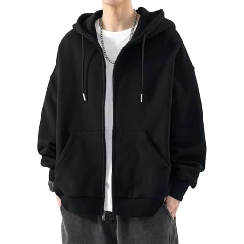 YUEZHAN Pullover Sweatshirt Hoodie Warmes Kapuzen-Sweatshirt Herren Mit Reiß Verschluss Mäntel Mit Kapuze Lässig Männer Mit Langen Ärmeln Übergroße Hoodie-Jacke 2XL Schwarz von YUEZHAN